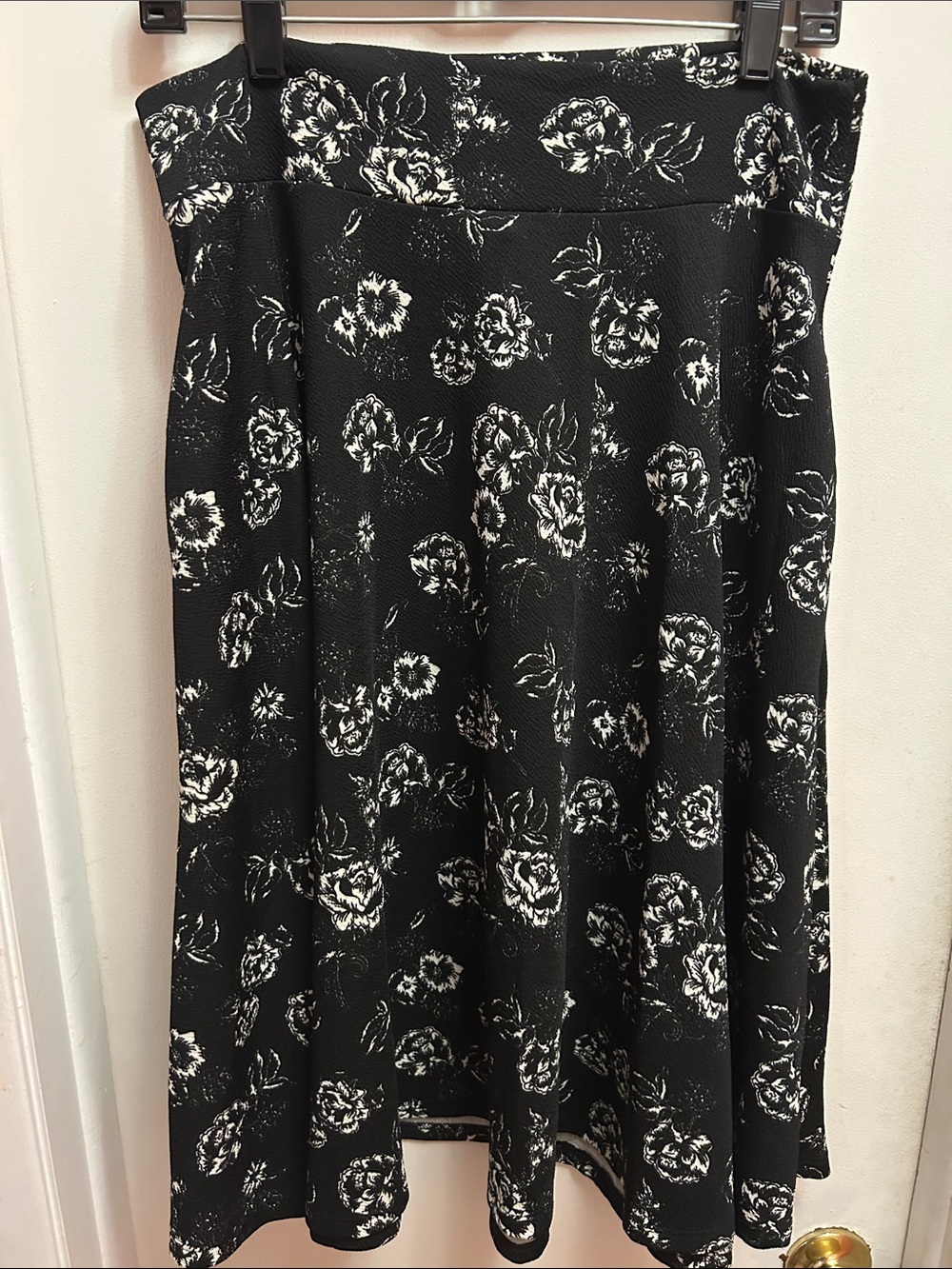 Agnes & Dora Black Midi Skirt with White Floral Print